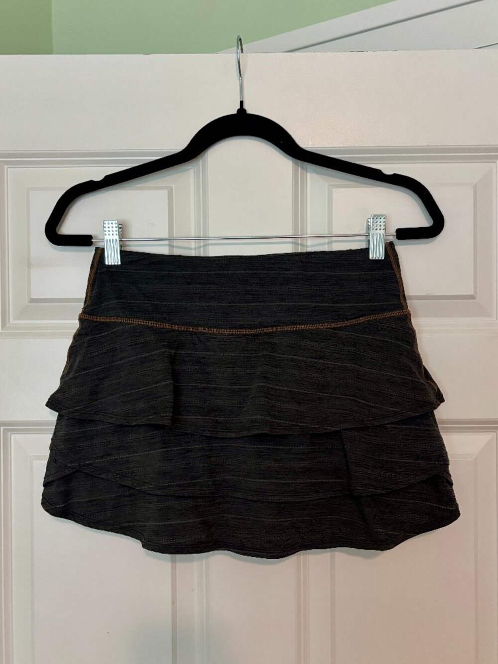 Athleta Black Layered Mini Skort with Subtle Brown Stitching • Size S